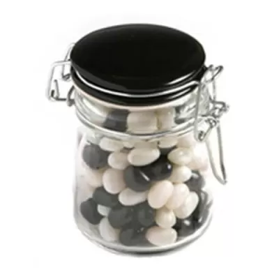 branded 160g Jelly Beans Packed in Glass Clip Lock Jars, from our range of promotional Promotional Jelly Beans