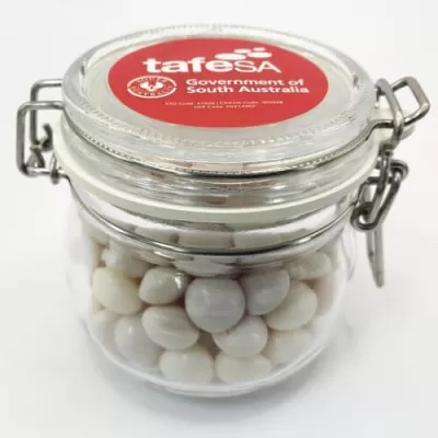 branded 130g Mints Packed in Small Clip Lock Jars, from our range of promotional Branded Mints