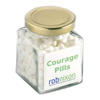 branded 170g Chewy Mints Packed in Glass Square Jars, from our range of promotional Branded Mints