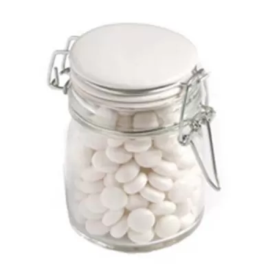 branded 160g Mints Packed in Glass Clip Lock Jars, from our range of promotional Branded Mints