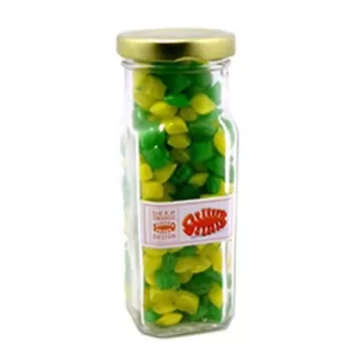 branded 180g Humbugs Packed in Tall Glass Jars, from our range of promotional Humbugs & Rock Candy
