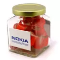 branded 135g Personalised Rock Candy Packed in Glass Square Jars, from our range of promotional Humbugs &amp; Rock Candy