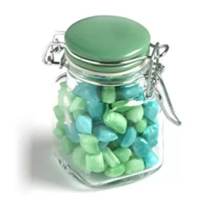branded 80g Humbugs Packed in Glass Clip Lock Jars, from our range of promotional Humbugs & Rock Candy