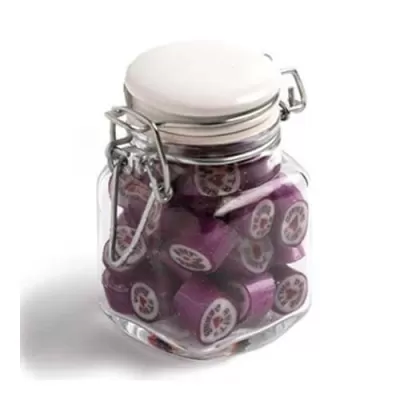 branded 65g Personalised Rock Candy Packed in Glass Clip Lock Jars, from our range of promotional Humbugs & Rock Candy