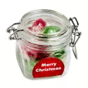 branded 100g Christmas Twist Wrapped Boiled Lollies Packed in Glass Clip Lock Jars, from our range of promotional Humbugs &amp; R...
