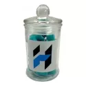 branded 100g Personalised Rock Candy Packed in Small Apothecary Jars, from our range of promotional Humbugs &amp; Rock Candy