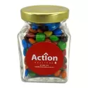 branded 100g M&amp;Ms Packed in Small Glass Square Jars, from our range of promotional M&amp;M's