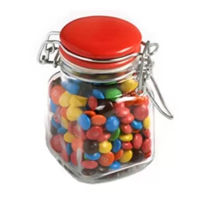 branded 80g M&Ms Packed in Glass Clip Lock Jars, from our range of promotional M&M's