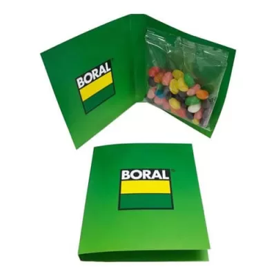 branded 50g Jelly Beans Packed in Gift Cards Sleeve, from our range of promotional Promotional Jelly Beans