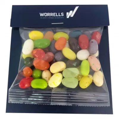 branded 50g Aussie Jelly Beans Packed in Headboard Sleeve, from our range of promotional Promotional Jelly Beans
