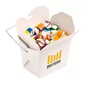 branded 100g Personalised Rock Candy Packed in White Cardboard Noodle Boxes, from our range of promotional Lollies &amp; Sweets