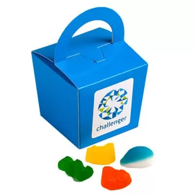 branded 100g Mixed Lollies Packed in Coloured Noodle Boxes, from our range of promotional Lollies & Sweets