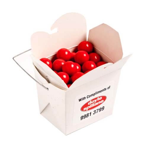 branded 100g Orange Chocolate Drops Packed in White Cardboard Noodle Boxes, from our range of promotional Branded Chocolates