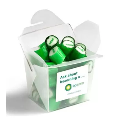 branded 100g Personalised Rock Candy Packed in Frosted Noodle Boxes, from our range of promotional Humbugs & Rock Candy