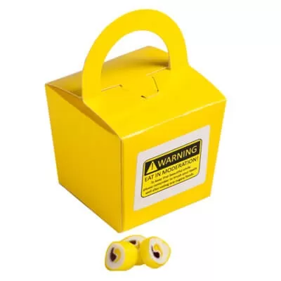 branded 100g Personalised Rock Candy Packed in Coloured Noodle Boxes, from our range of promotional Humbugs & Rock Candy