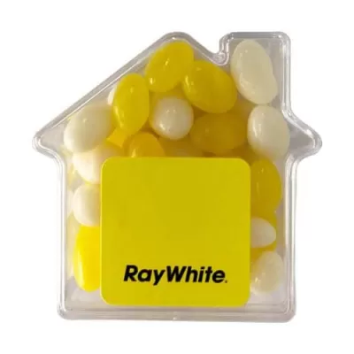branded 50g Jelly Beans Packed in Acrylic Houses, from our range of promotional Promotional Jelly Beans