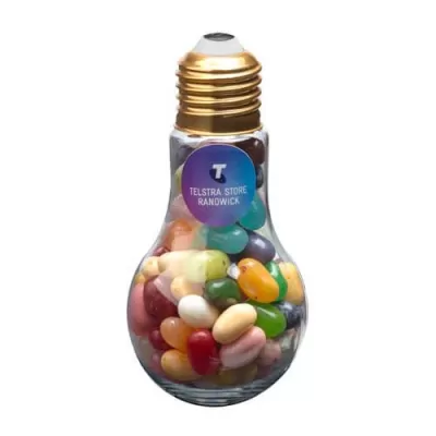branded 100g Jelly Belly, Jelly Beans Packed in Light Bulbs, from our range of promotional Promotional Jelly Beans