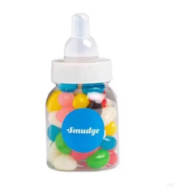 branded 50g Jelly Beans Packed in Baby Bottles, from our range of promotional Promotional Jelly Beans