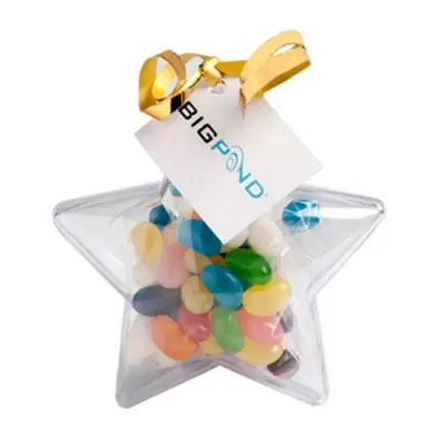 branded 50g Jelly Beans Packed in Acrylic Stars, from our range of promotional Promotional Jelly Beans
