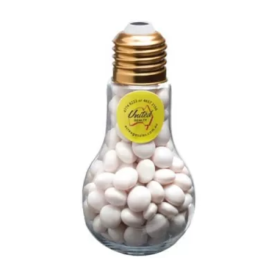 branded 100g Chewy Mints Packed in Light Bulbs, from our range of promotional Branded Mints
