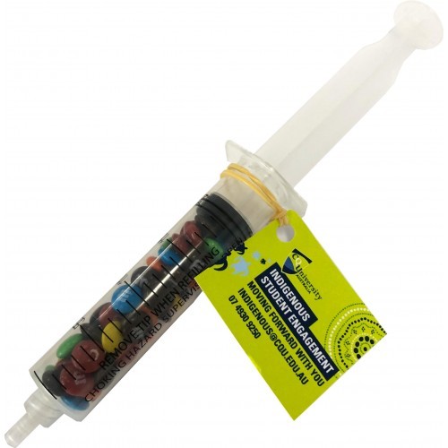 branded 20g M&amp;Ms Packed in Acrylic Syringes, from our range of promotional M&amp;M's