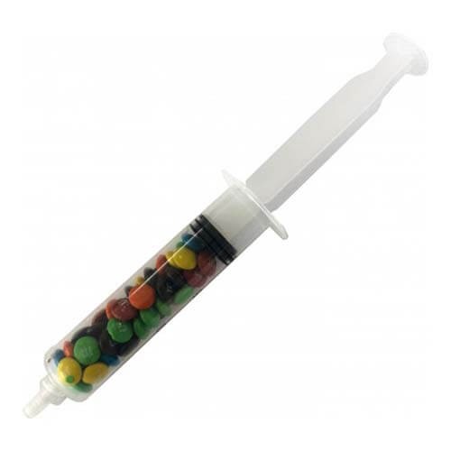 branded 20g M&amp;Ms Packed in Acrylic Syringes, from our range of promotional M&amp;M's