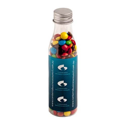 branded 100g M&amp;Ms Packed in Soda Bottles, from our range of promotional M&amp;M's