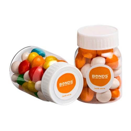 branded 50g Chewy Fruits Packed in Screw Top Bottles Bottles, from our range of promotional Lollies & Sweets