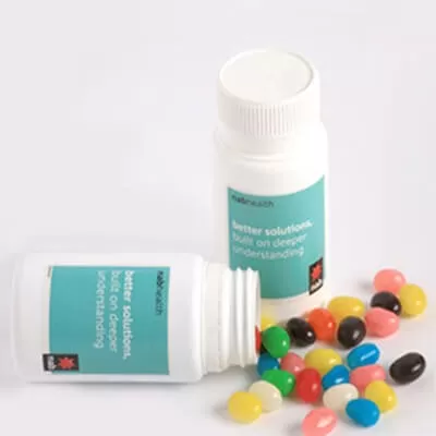 branded 120g Jelly Beans Packed in Pill Bottles, from our range of promotional Promotional Jelly Beans