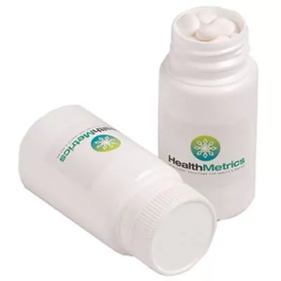 branded 120g Chewy Mints Packed in Pill Bottles, from our range of promotional Branded Mints