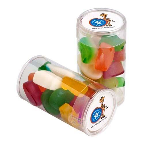 branded 95g Christmas Mixed Lollies Packed in Pet Tubs, from our range of promotional Lollies & Sweets