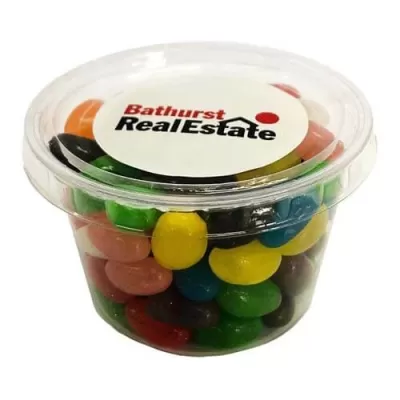 branded 80g Jelly Beans Packed in Big Tubs, from our range of promotional Promotional Jelly Beans