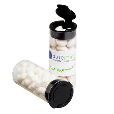 branded 35g Mints Packed in Flip Lid Tubes, from our range of promotional Branded Mints