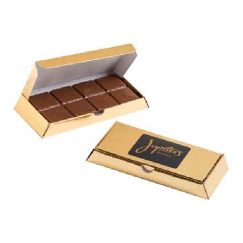 branded 30g Milk Chocolate Bar Packed in Gold Bullion Box, from our range of promotional Chocolate Bars &amp; Boxes