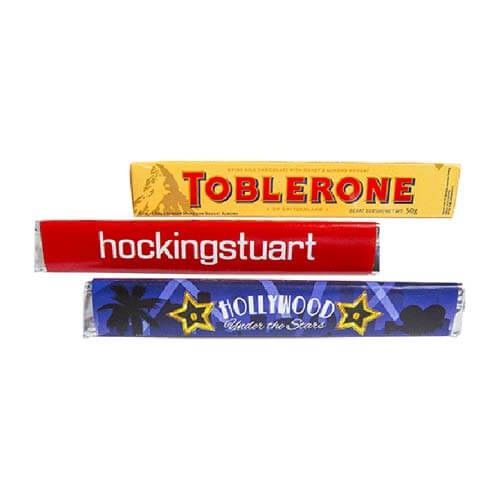 branded 100g Chocolate Toblerone Bar Packed in Printed Sleeve, from our range of promotional Chocolate Bars & Boxes