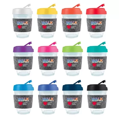 Vienna 320ml Flip Lid RPET Band Borosilicate Coffee Cup