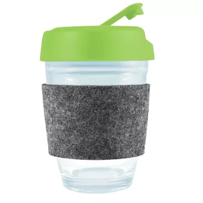 Vienna 320ml Flip Lid RPET Band Borosilicate Coffee Cup