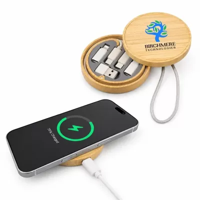Reveal Circle Bamboo Wireless Charger Set