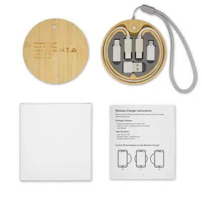 Reveal Circle Bamboo Wireless Charger Set