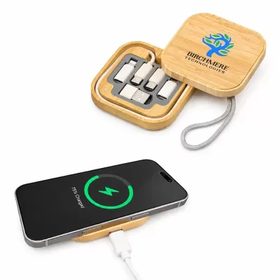 Reveal Square Bamboo Wireless Charger Set