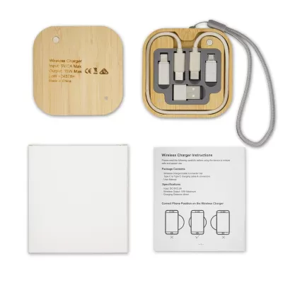 Reveal Square Bamboo Wireless Charger Set