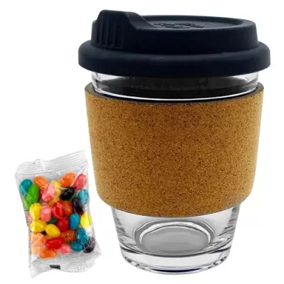 Jelly Beans in Cork Band Glass Coffee Cup