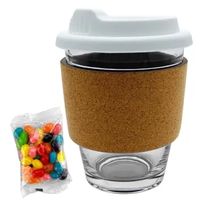 Jelly Beans in Cork Band Glass Coffee Cup