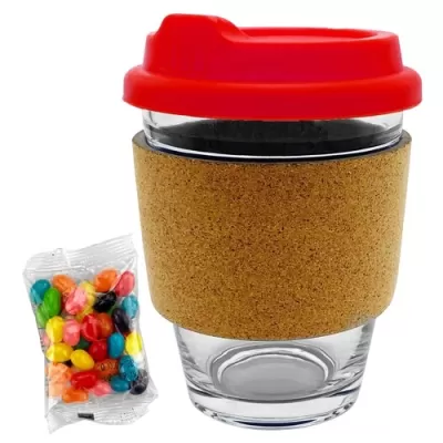 Jelly Beans in Cork Band Glass Coffee Cup