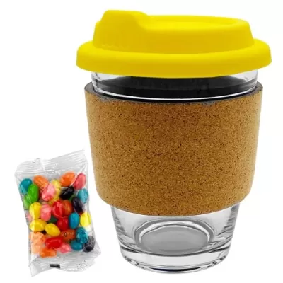 Jelly Beans in Cork Band Glass Coffee Cup