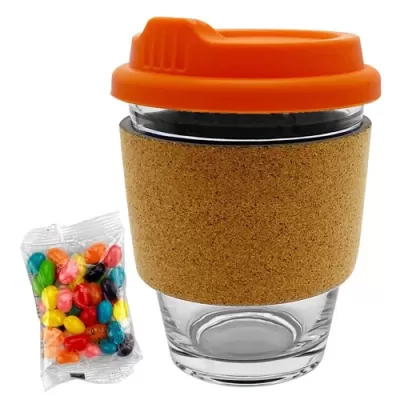 Jelly Beans in Cork Band Glass Coffee Cup