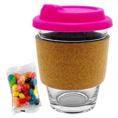 Jelly Beans in Cork Band Glass Coffee Cup