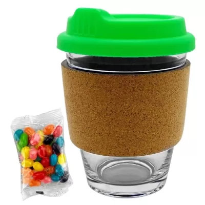 Jelly Beans in Cork Band Glass Coffee Cup
