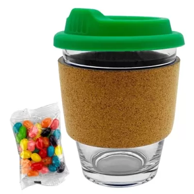 Jelly Beans in Cork Band Glass Coffee Cup