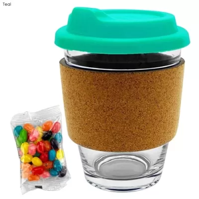 Jelly Beans in Cork Band Glass Coffee Cup